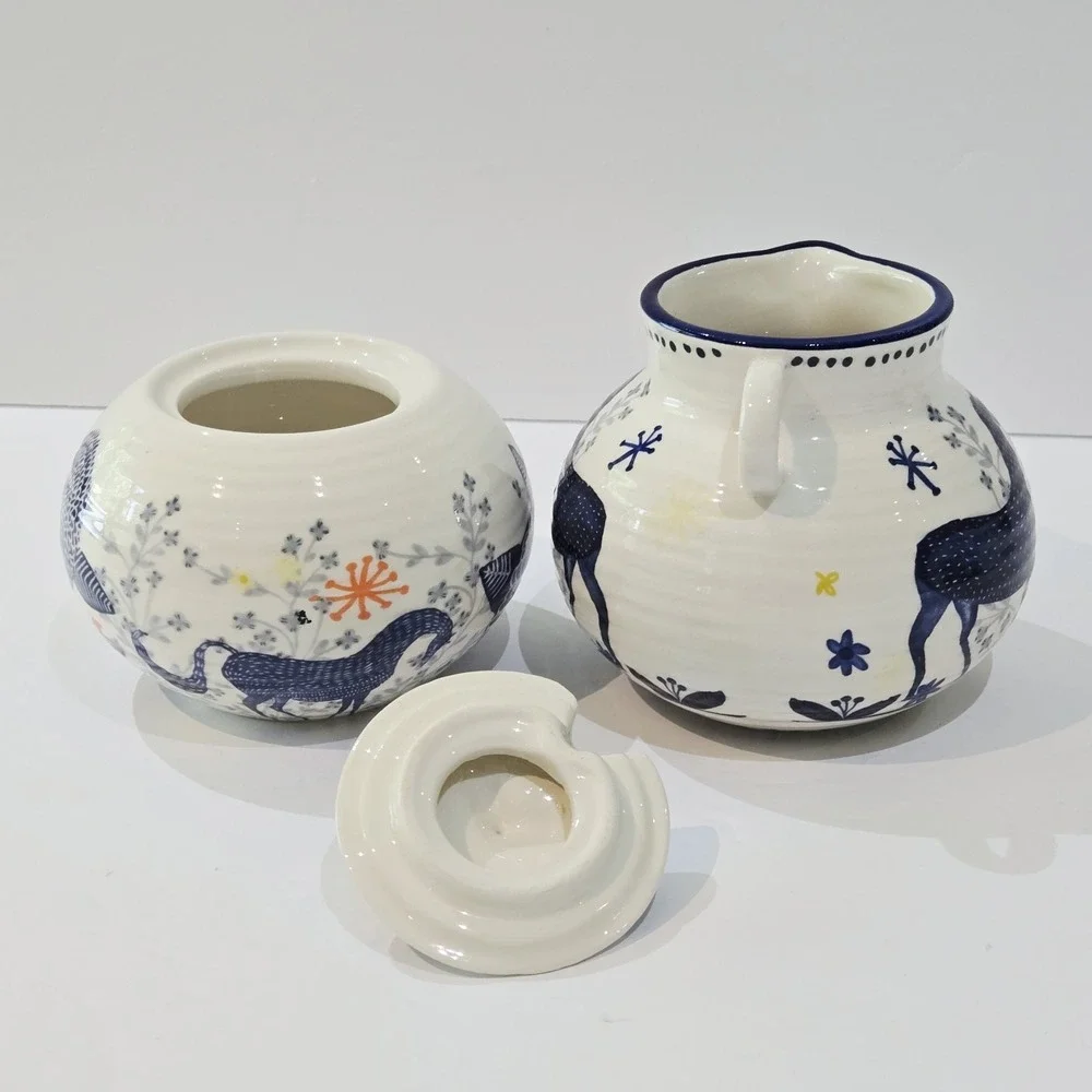 Anthropologie Saga Sugar Bowl No Spoon With Lid  Chip On The Lid & Creamer